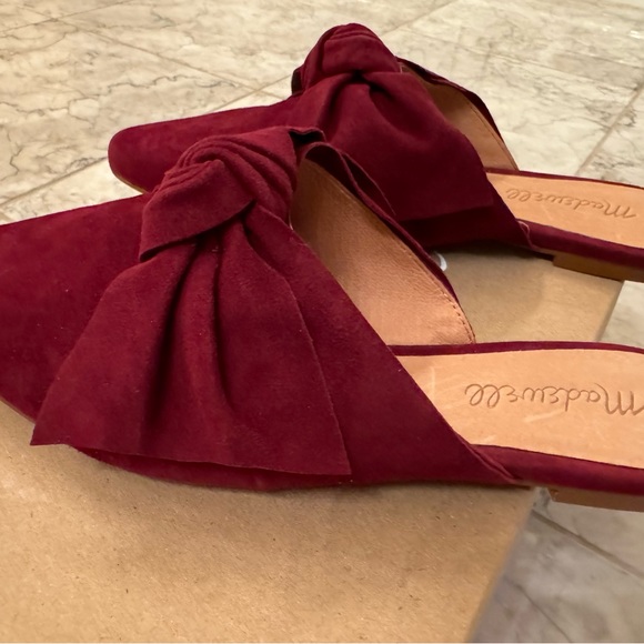 Burgundy Suede Bow Mules - Picture 3 of 6
